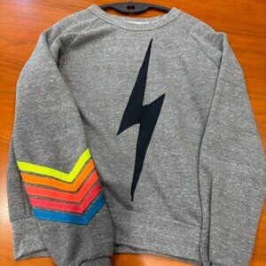 Aviator Nation Bolt Stitch Chevron 5 Sweatshirt Heather Grey + Neon